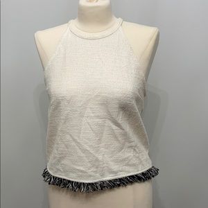 Zara ivory cloth tank with black fringe size small